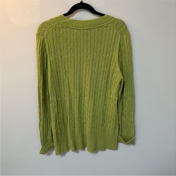 LOFT Green V-Neck Cable Knit Sweater - Picture 3 of 4